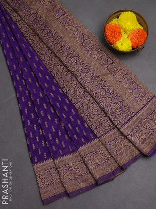 Banarasi semi crepe saree violet with allover woven buttas and woven border