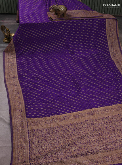 Banarasi semi crepe saree violet with allover woven buttas and woven border