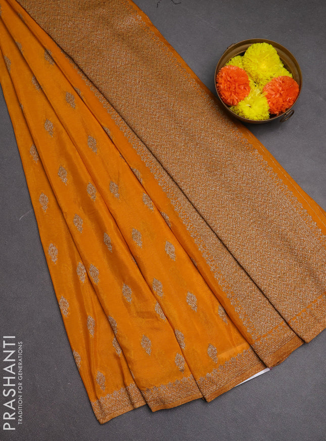 Banarasi semi crepe saree mango yellow with woven buttas and woven border