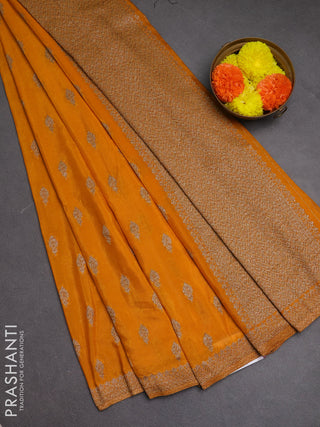 Banarasi semi crepe saree mango yellow with woven buttas and woven border