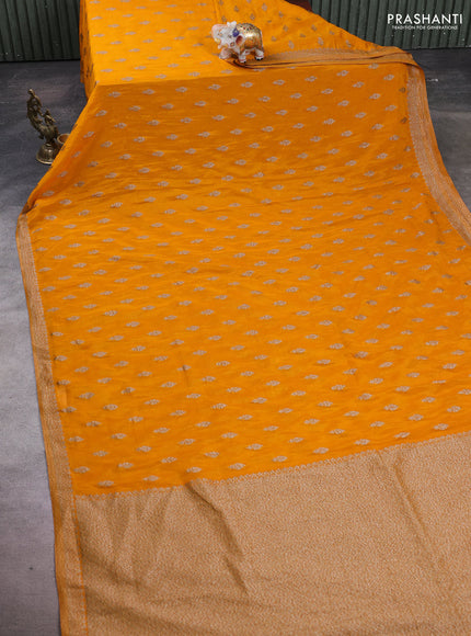 Banarasi semi crepe saree mango yellow with woven buttas and woven border