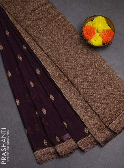 Banarasi semi crepe saree deep jamun with woven buttas and woven border