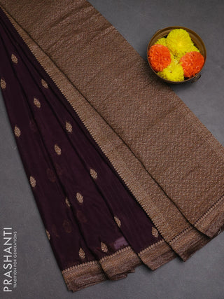 Banarasi semi crepe saree deep jamun with woven buttas and woven border