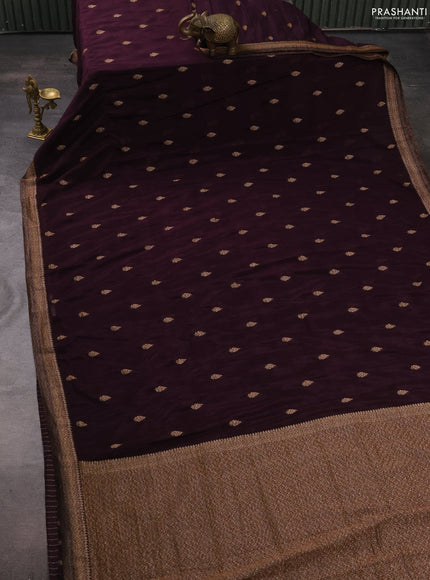 Banarasi semi crepe saree deep jamun with woven buttas and woven border