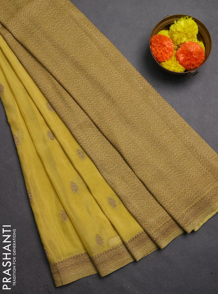 Banarasi semi crepe saree pale yellow with woven buttas and woven border