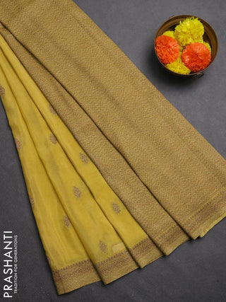 Banarasi semi crepe saree pale yellow with woven buttas and woven border