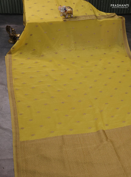 Banarasi semi crepe saree pale yellow with woven buttas and woven border