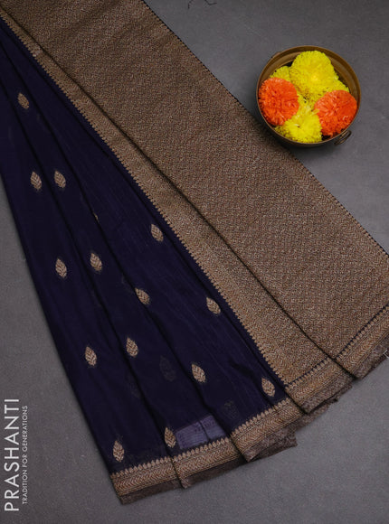 Banarasi semi crepe saree navy blue with woven buttas and woven border