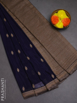 Banarasi semi crepe saree navy blue with woven buttas and woven border