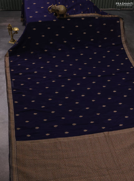 Banarasi semi crepe saree navy blue with woven buttas and woven border