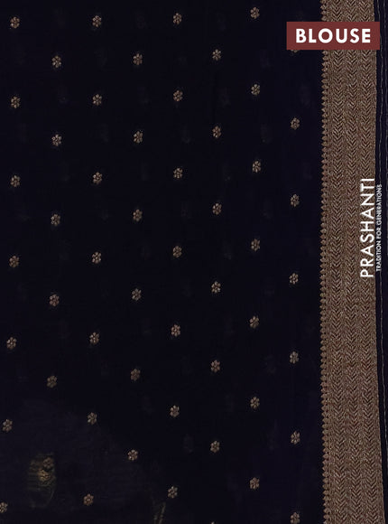 Banarasi semi crepe saree navy blue with woven buttas and woven border