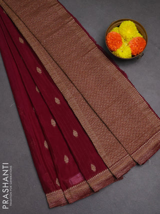 Banarasi semi crepe saree wine shade with woven buttas and woven border