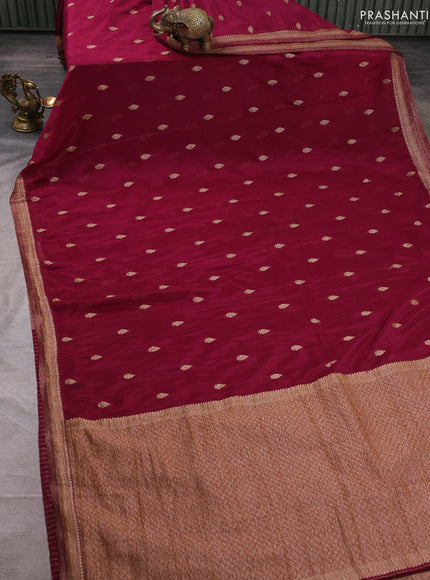 Banarasi semi crepe saree wine shade with woven buttas and woven border