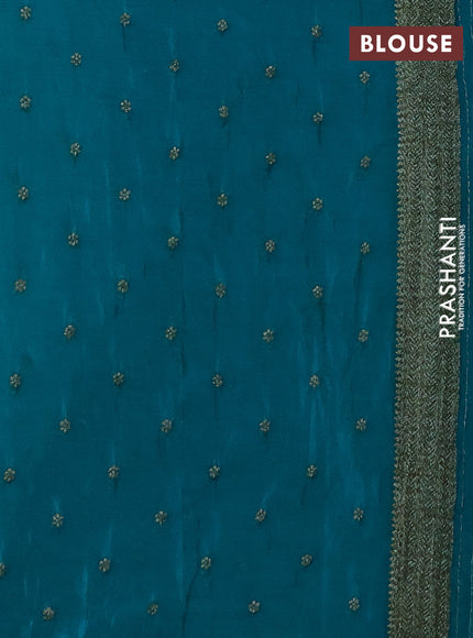 Banarasi semi crepe saree teal blue with woven buttas and woven border