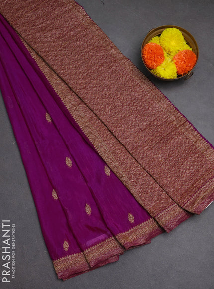 Banarasi semi crepe saree purple with woven buttas and woven border