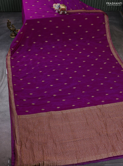 Banarasi semi crepe saree purple with woven buttas and woven border