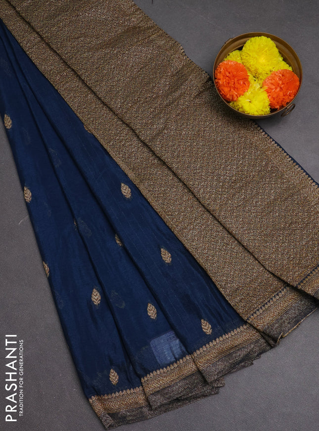 Banarasi semi crepe saree peacock blue with woven buttas and woven border