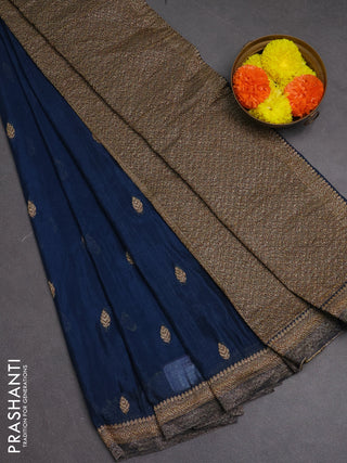 Banarasi semi crepe saree peacock blue with woven buttas and woven border