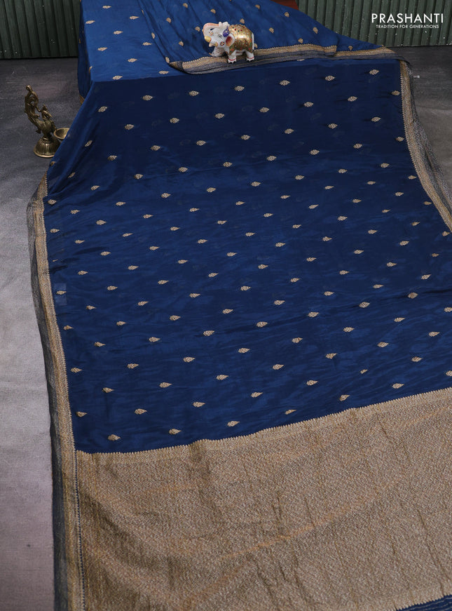 Banarasi semi crepe saree peacock blue with woven buttas and woven border