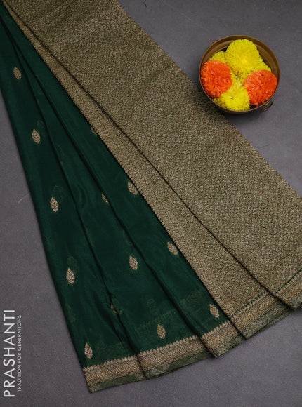 Banarasi semi crepe saree green with woven buttas and woven border