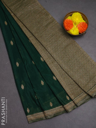 Banarasi semi crepe saree green with woven buttas and woven border
