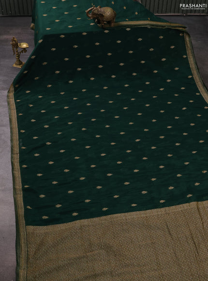 Banarasi semi crepe saree green with woven buttas and woven border