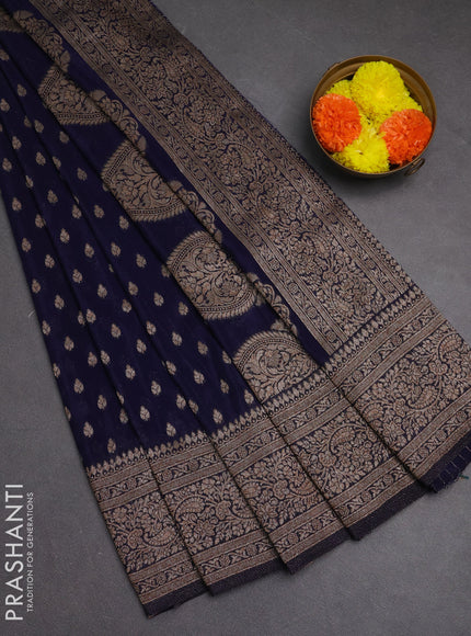 Banarasi semi crepe saree navy blue with woven buttas and woven border