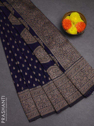 Banarasi semi crepe saree navy blue with woven buttas and woven border