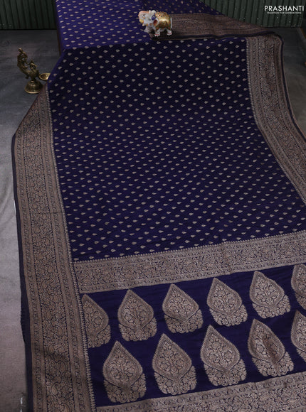Banarasi semi crepe saree navy blue with woven buttas and woven border