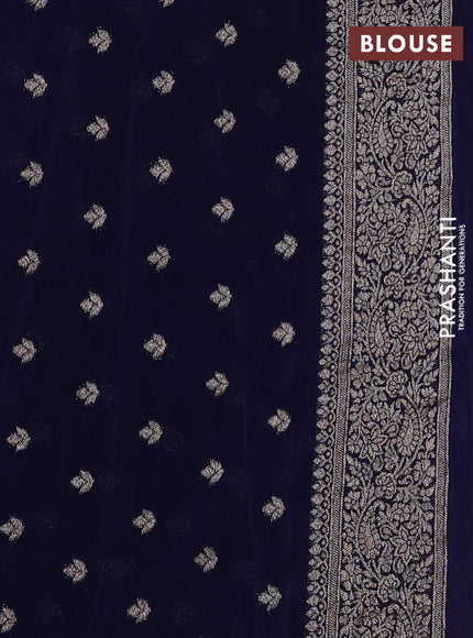 Banarasi semi crepe saree navy blue with woven buttas and woven border