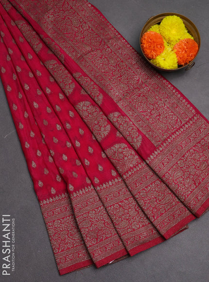 Banarasi semi crepe saree pink with woven buttas and woven border