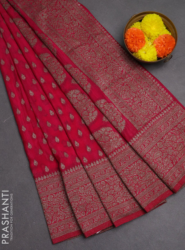 Banarasi semi crepe saree pink with woven buttas and woven border