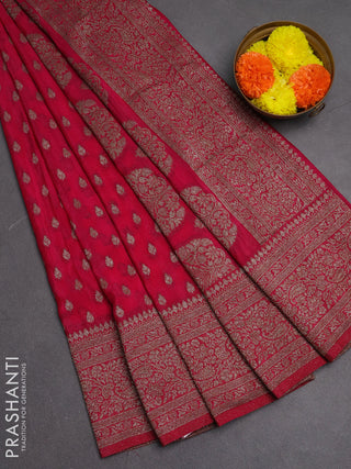 Banarasi semi crepe saree pink with woven buttas and woven border