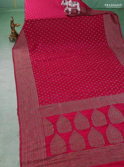Banarasi semi crepe saree pink with woven buttas and woven border