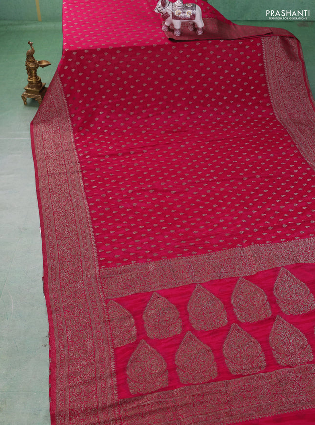 Banarasi semi crepe saree pink with woven buttas and woven border