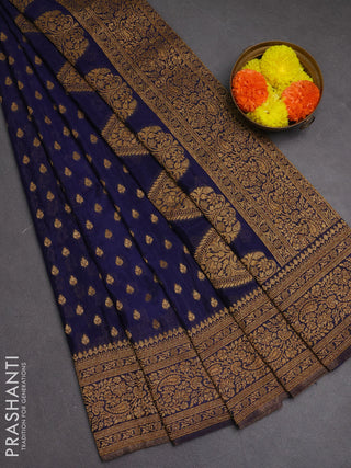Banarasi semi crepe saree navy blue with woven buttas and woven border