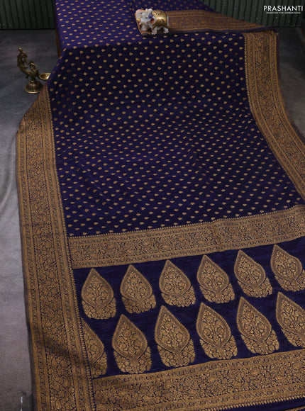 Banarasi semi crepe saree navy blue with woven buttas and woven border