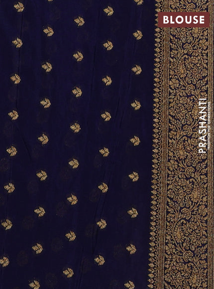 Banarasi semi crepe saree navy blue with woven buttas and woven border