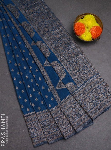 Banarasi semi crepe saree cs blue with woven buttas and woven border