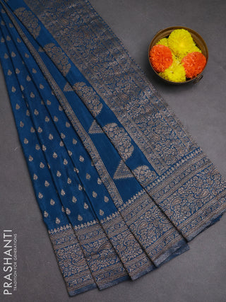Banarasi semi crepe saree cs blue with woven buttas and woven border