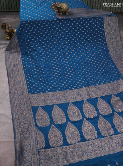 Banarasi semi crepe saree cs blue with woven buttas and woven border