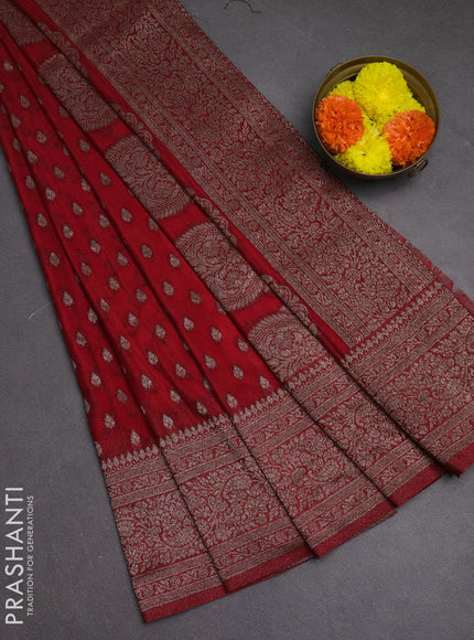 Banarasi semi crepe saree red with woven buttas and woven border