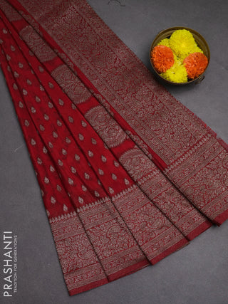 Banarasi semi crepe saree red with woven buttas and woven border