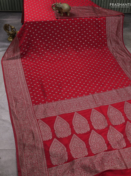Banarasi semi crepe saree red with woven buttas and woven border