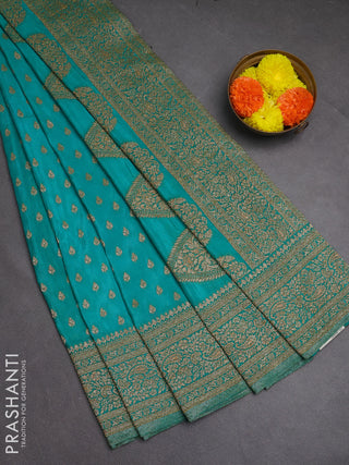 Banarasi semi crepe saree teal blue with woven buttas and woven border