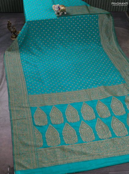 Banarasi semi crepe saree teal blue with woven buttas and woven border