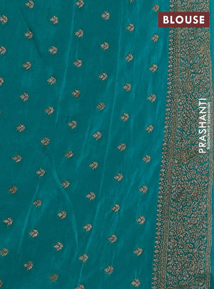 Banarasi semi crepe saree teal blue with woven buttas and woven border