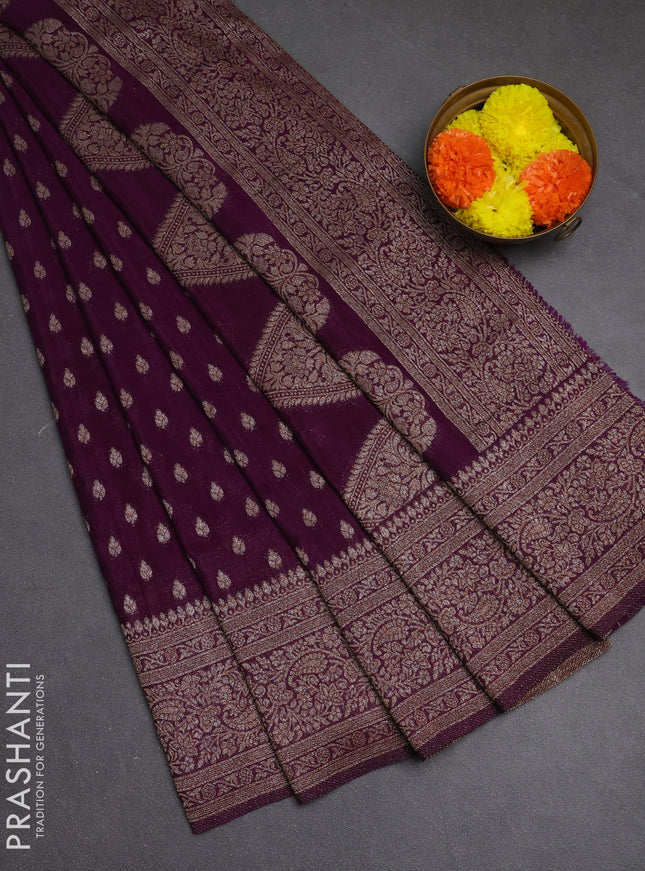 Banarasi semi crepe saree purple with woven buttas and woven border