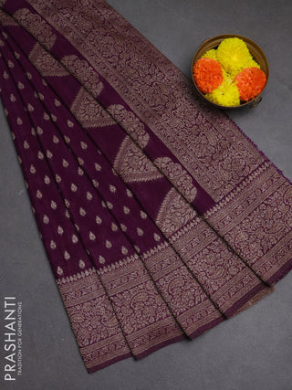 Banarasi semi crepe saree purple with woven buttas and woven border