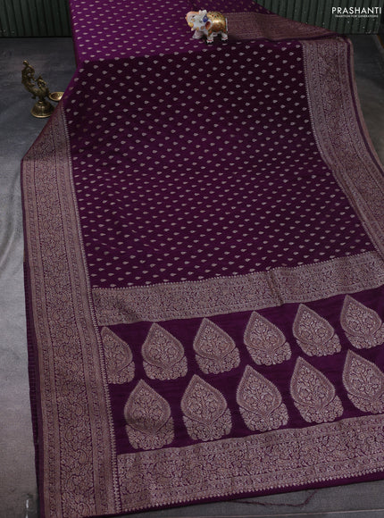 Banarasi semi crepe saree purple with woven buttas and woven border